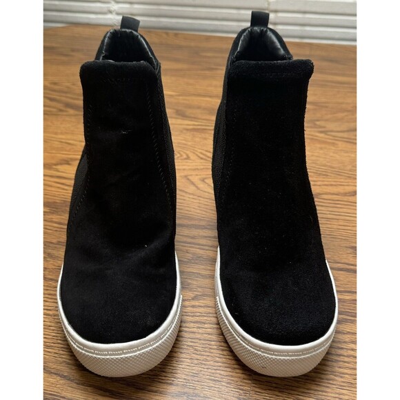 Steve Madden Women's Size‎ 8 Shoes Black White Suede Chelsea Hidden Wedge Boots - Picture 3 of 7